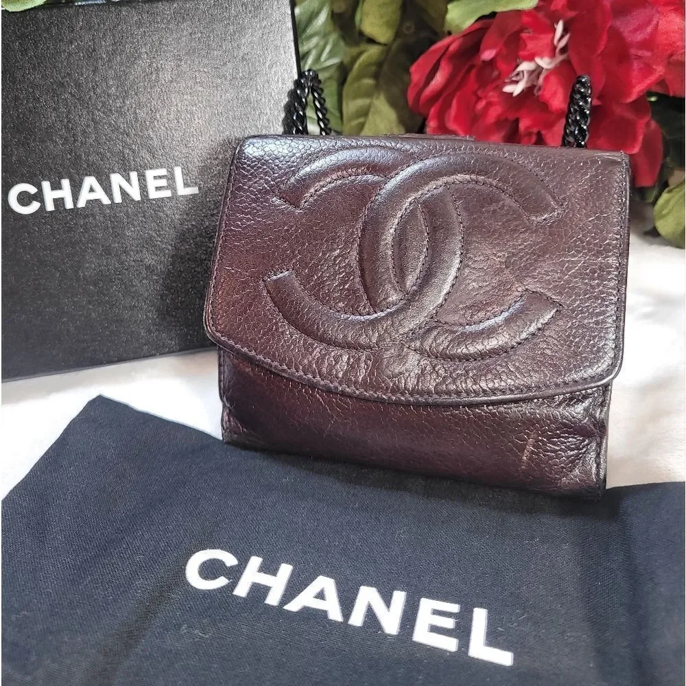 Authentic Chanel Caviar Leather Compact Wallet